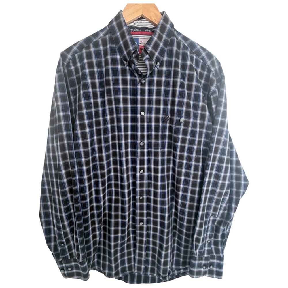 Wrangler George Strait Western Shirt Mens Large Black Blue Plaid Button Up